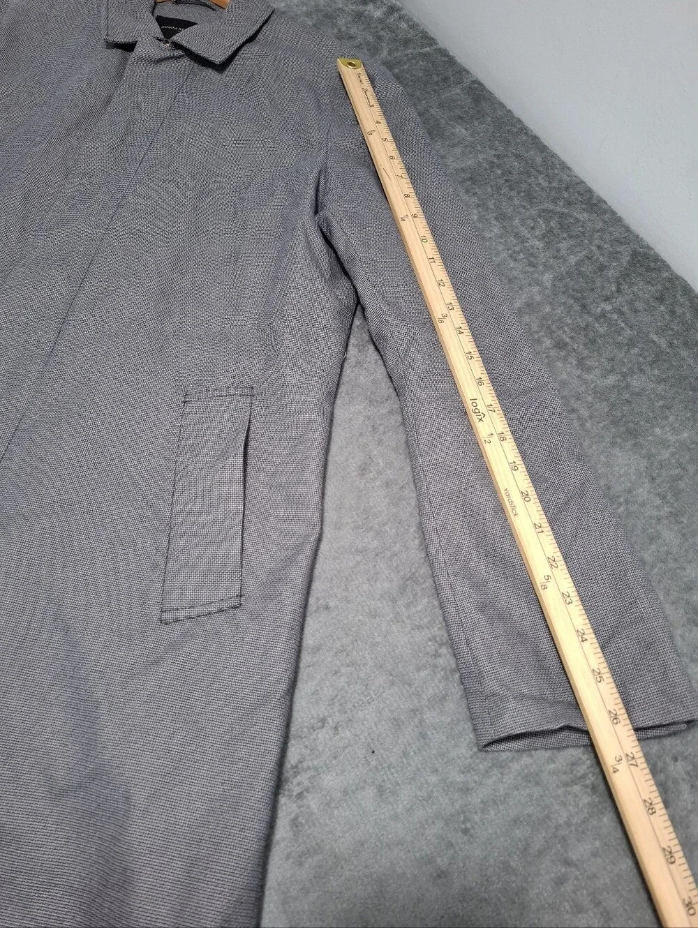 Banana Republic Men's Charcoal Gray Micro-Check Trench Coat Long Cotton Sz M
